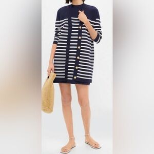 Tuckernuck Navy and White Stripe Knit Dress and Cardigan with Gold Buttons